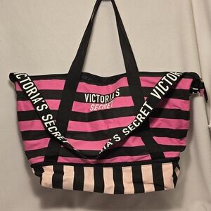 Victoria's Secret Pink and Black Striped Tote Bag